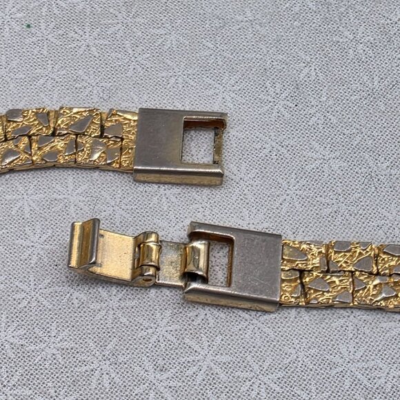 Vintage Gold Tone Flat Nugget Textured Chain Necklace Classic Reversible - Picture 7 of 7